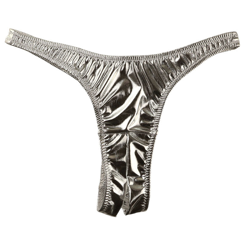 La-Pomme Metallic Fabric Open Crotch T-Back Shorts 221006