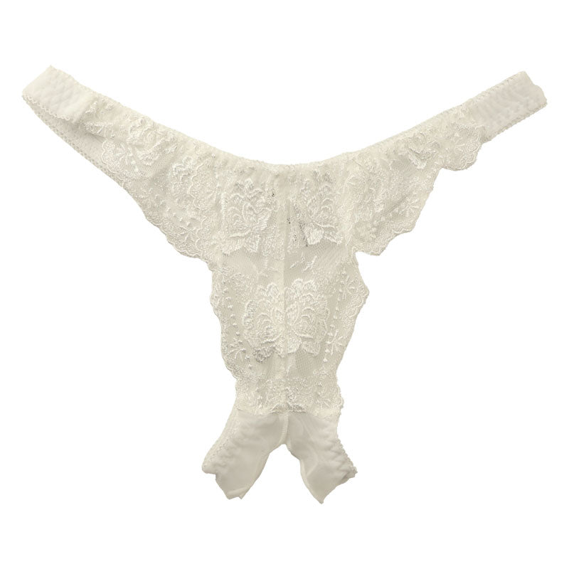 La-Pomme 20 Half Fabric Open Crotch Tulle Lace T-Back Shorts 322031